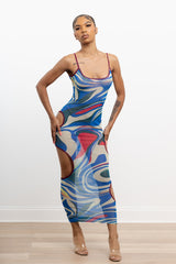 Cutout Sides Swirl Print Dress