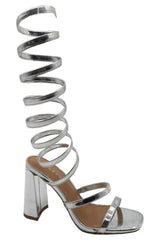Patent Double Band Coil Wrap Up Sandals
