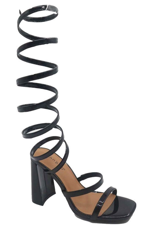 Patent Double Band Coil Wrap Up Sandals