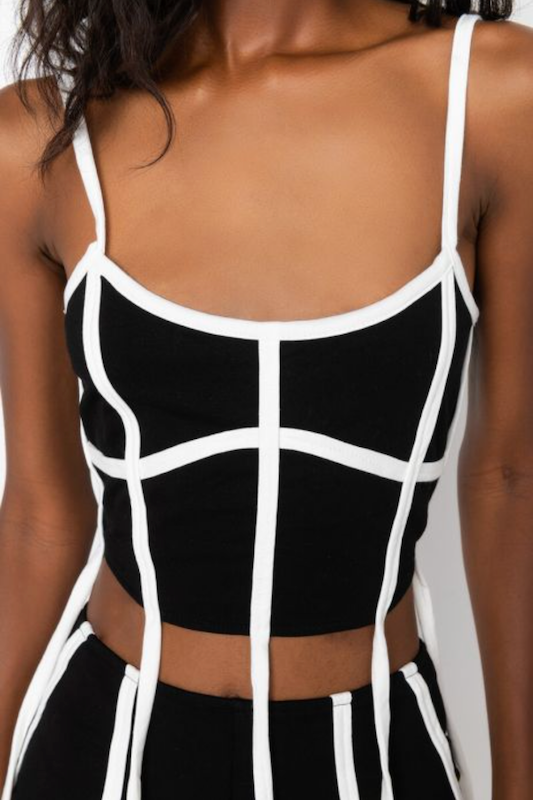 Zip in Back Crop Top and Bermuda Shorts with Strings