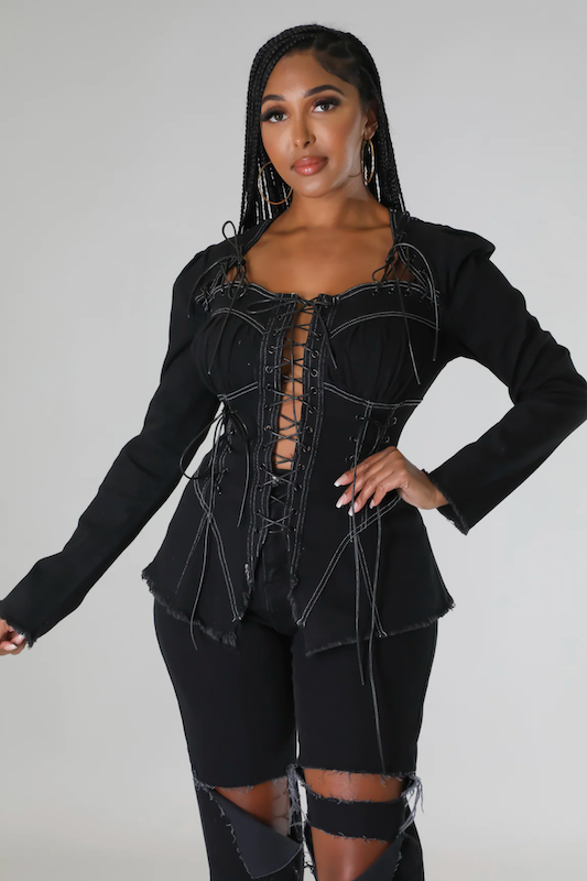 Long Sleeve Lace Up Corset Fit Top